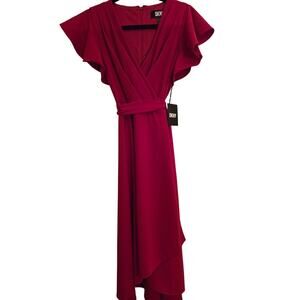NWT-DKNY Women's Flutter Sleeve V-Neck Wrap (Scarlet) Dress Size 4.